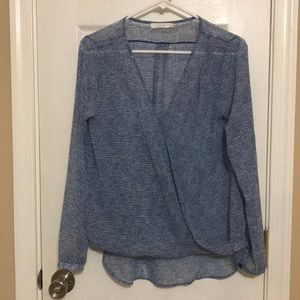 Lush Blue and White Long Sleeve Blouse